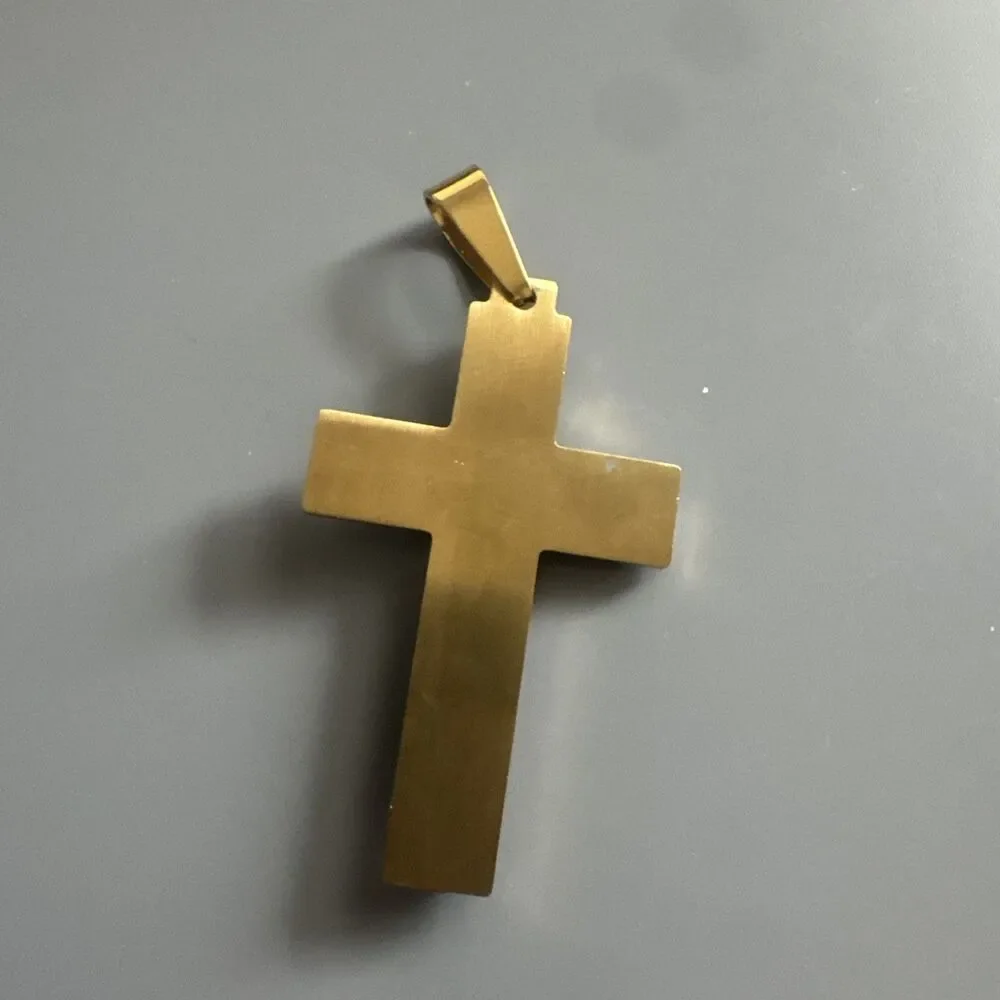 Gold Tone Cross Jesus Pendant 24” Chain Christ Stainless Steel Catholic Gift